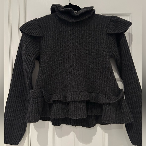 GANNI Cutout Ruffled Ribbed Open Back Wool-blend Sweater - Picture 7 of 12